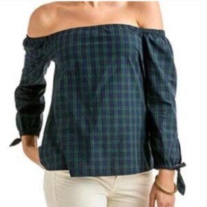 Vineyard Vines Black Watch Plaid off the shoulder top